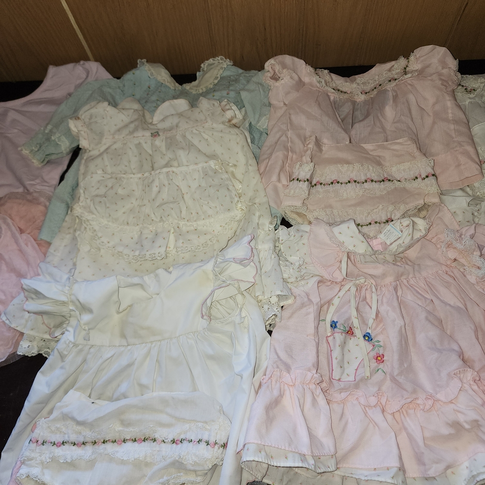 Tailor Vintage Babydoll Dress in Pink and Cream with Ruffled Tiers